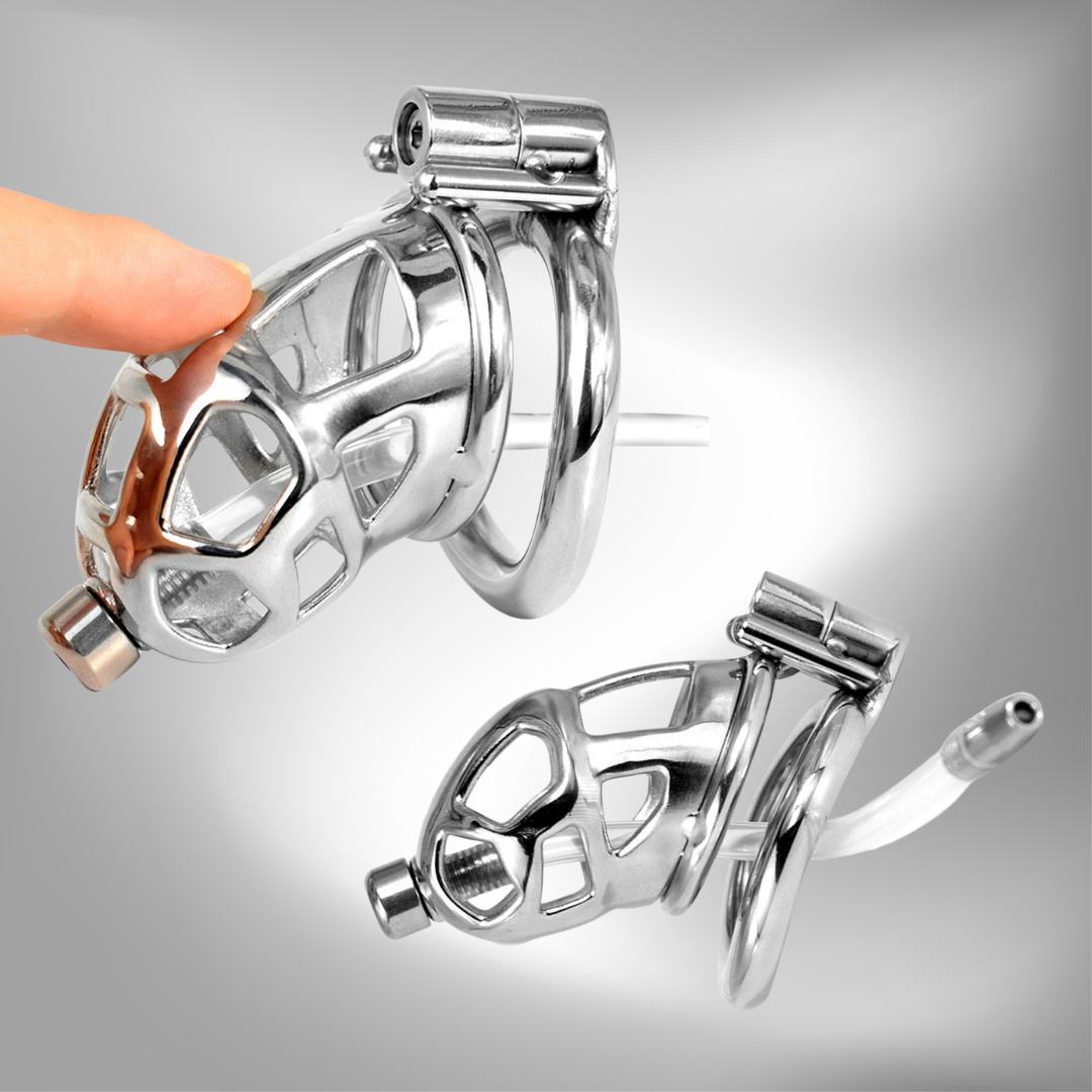 Metal Cobra Chastity Cage with Silicone Catheter 304 Stainless Steel Cock Cage