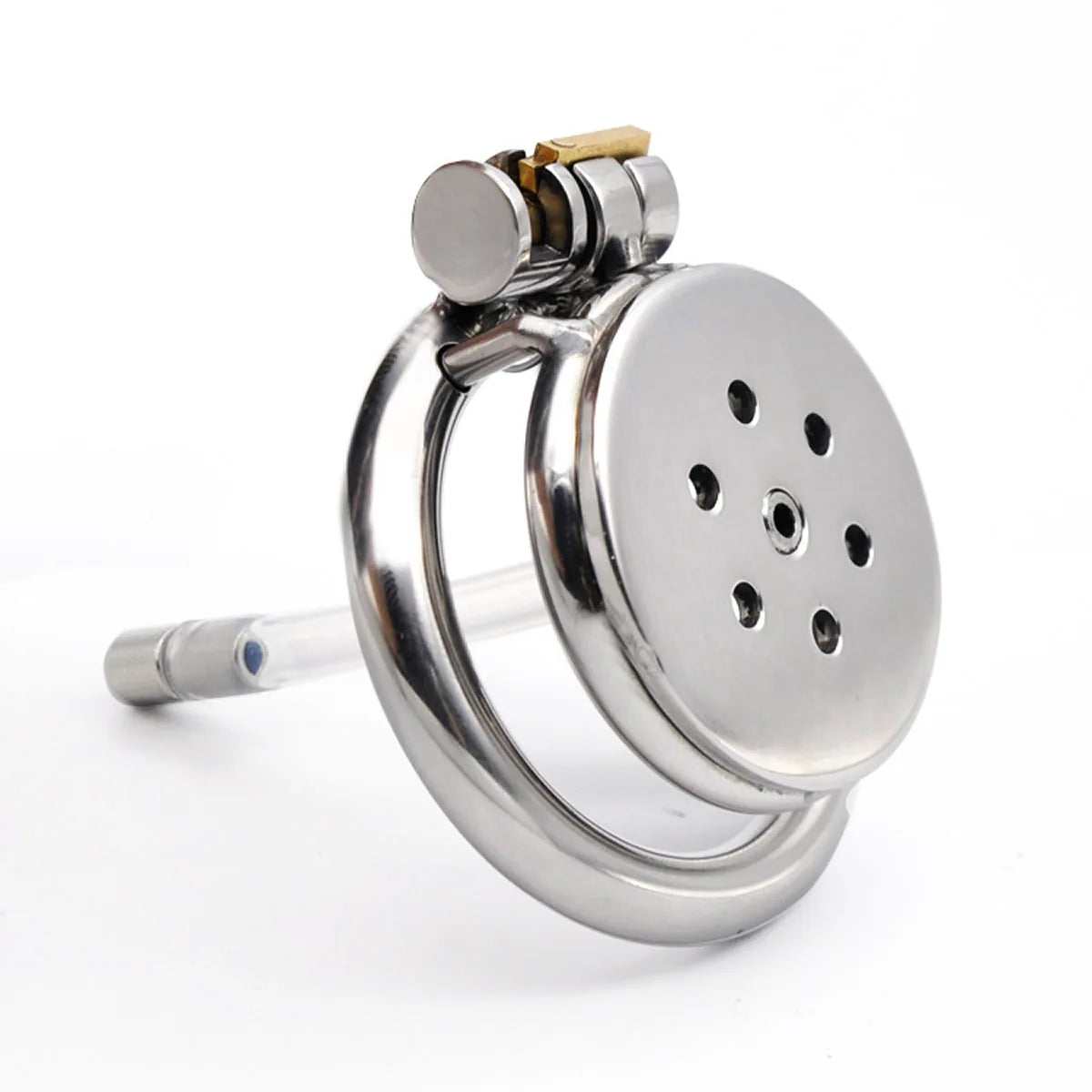 Metal Flat Chastity Cage with Metal/Silicone Catheter and Spiked Ring 6