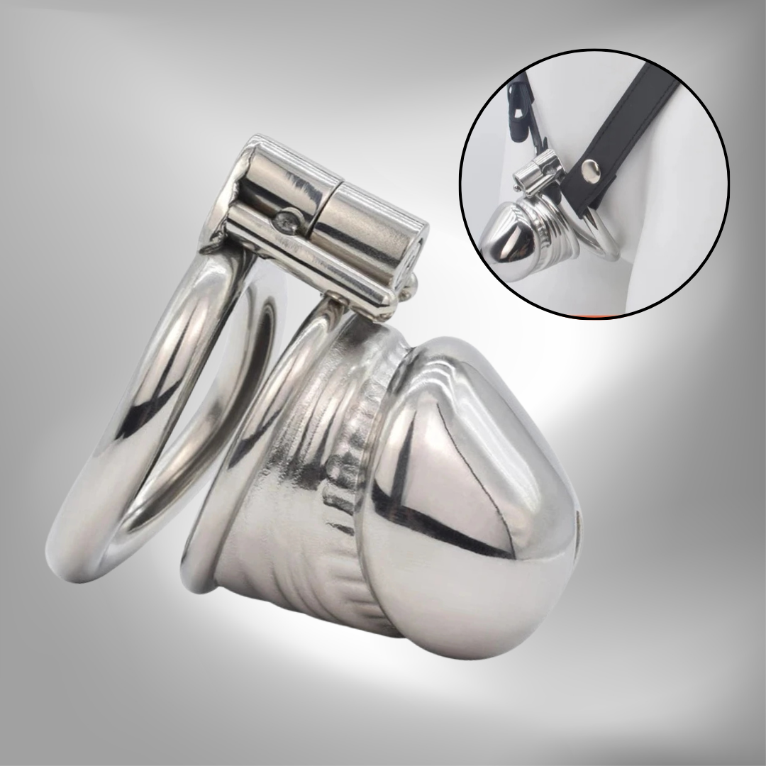 Metal Small Penis Chastity Cage with PU Strap Stainless Steel Penis Shape Cock Cage Dick Locker