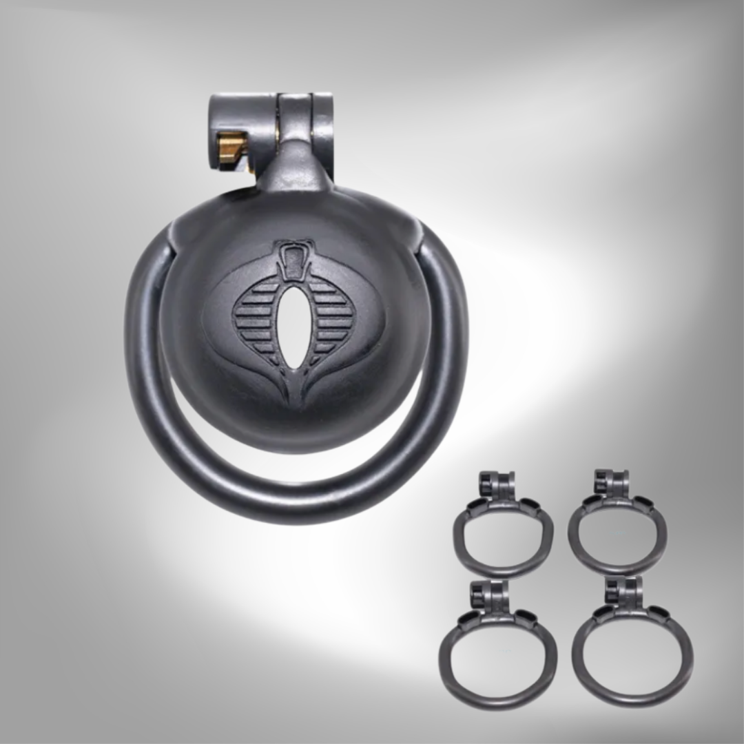 Micro Cobra Chastity Cage Set with 4 Penis Rings Black Mamba Male CockCage BDSM Device Kink Fetish Gear 