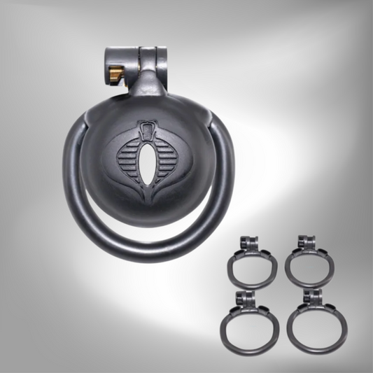Micro Cobra Chastity Cage Set with 4 Penis Rings Black Mamba Male CockCage BDSM Device Kink Fetish Gear 