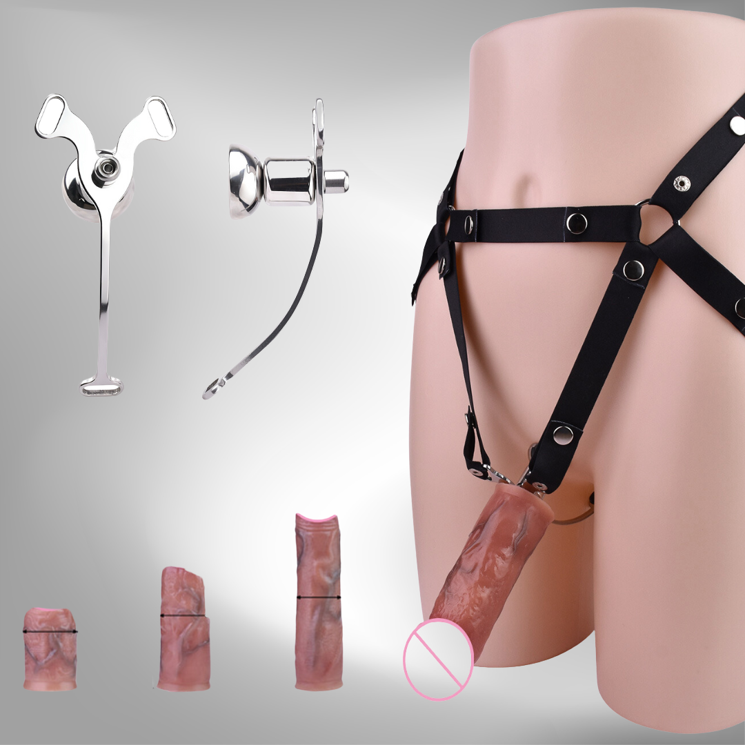  Micro Inverted Chastity Cage Belt with Realistic Silicone Dildo Negative Penis Cage