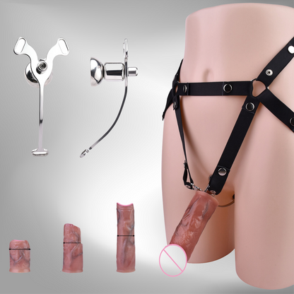  Micro Inverted Chastity Cage Belt with Realistic Silicone Dildo Negative Penis Cage