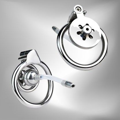 Micro Negative Inverted Flat Chastity Cage with Silicone Urethral Catheter and Strap