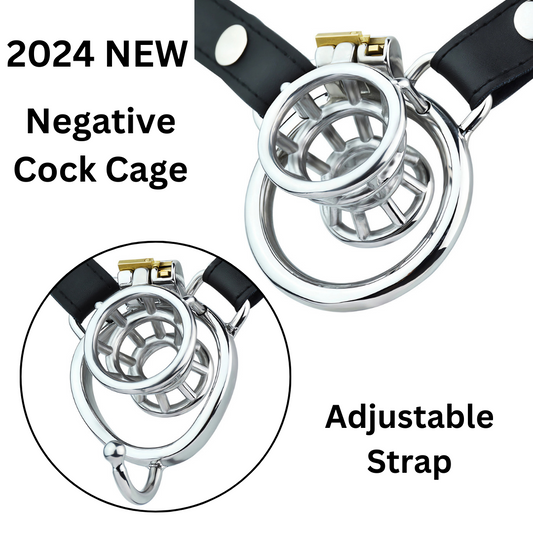 Negative Chastity Cage with Adjustable PU Strap Chastity Belt For Men with Inverted Cock Cage
