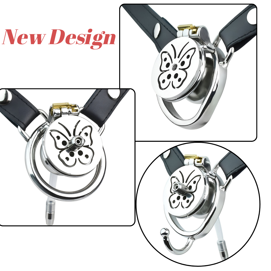 Butterfly Inverted Chastity Cage with PU Strap Flat Negative Cock Cage ...