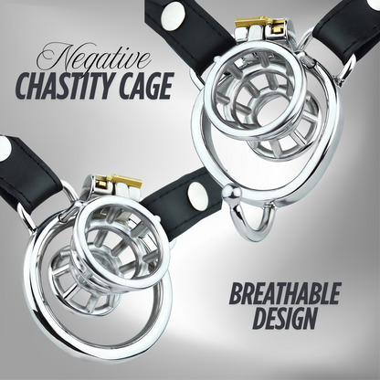 Negative Chastity Cage with Adjustable PU Strap Chastity Belt For Men with Inverted Cock Cage