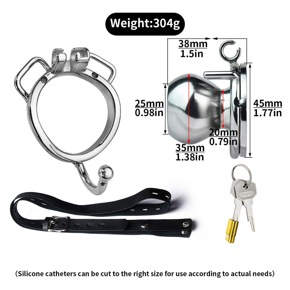 Butterfly Inverted Chastity Cage with PU Strap Flat Negative Cock Cage Chastity Belt For Men with Silicone Urethral Catheter