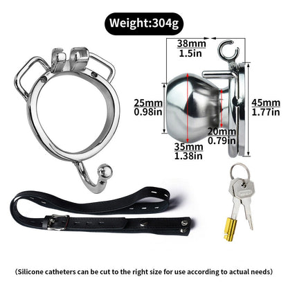 Butterfly Inverted Chastity Cage with PU Strap Flat Negative Cock Cage Chastity Belt For Men with Silicone Urethral Catheter