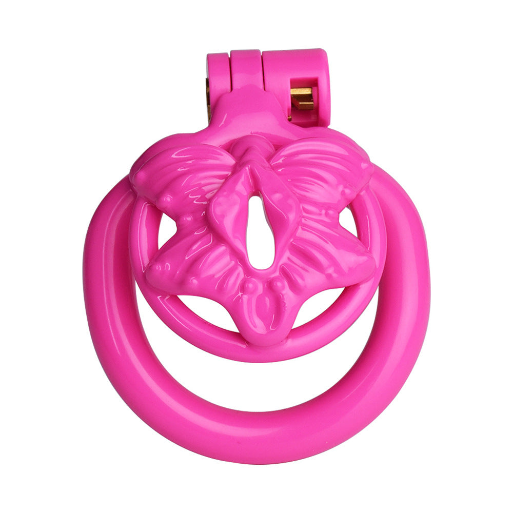 Butterfly Flat Chastity Cage with 4 Penis Rings - Black/Pink/White