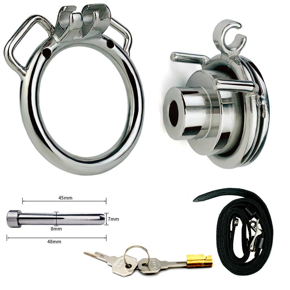 small inverted chastity cage flat cock cage with metal urethral sounding tube