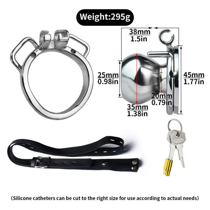 Butterfly Inverted Chastity Cage with PU Strap Flat Negative Cock Cage Chastity Belt For Men with Silicone Urethral Catheter