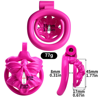 Butterfly Flat Chastity Cage with 4 Penis Rings - Black/Pink/White