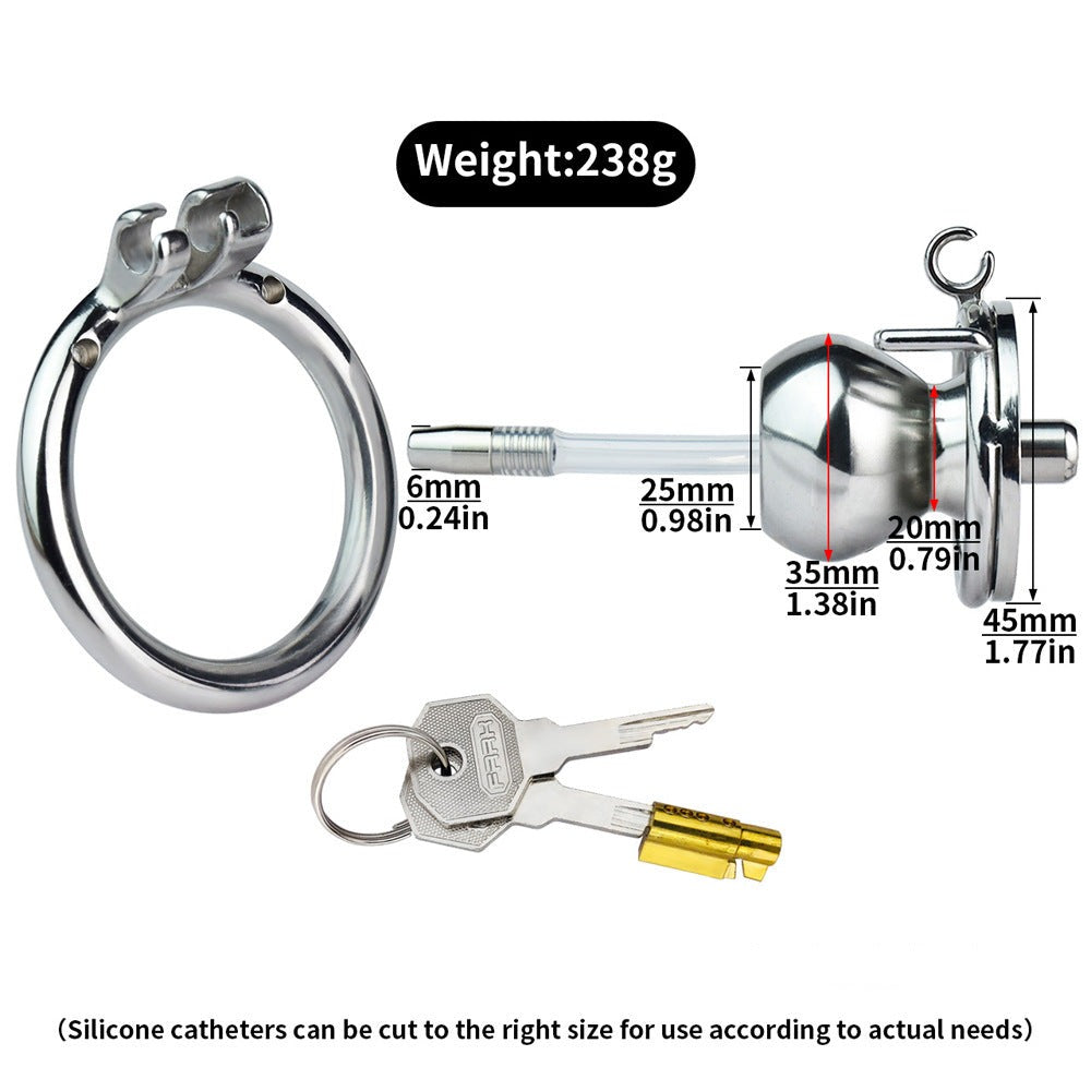 flat inverted chastity cage with urethral catheter tube