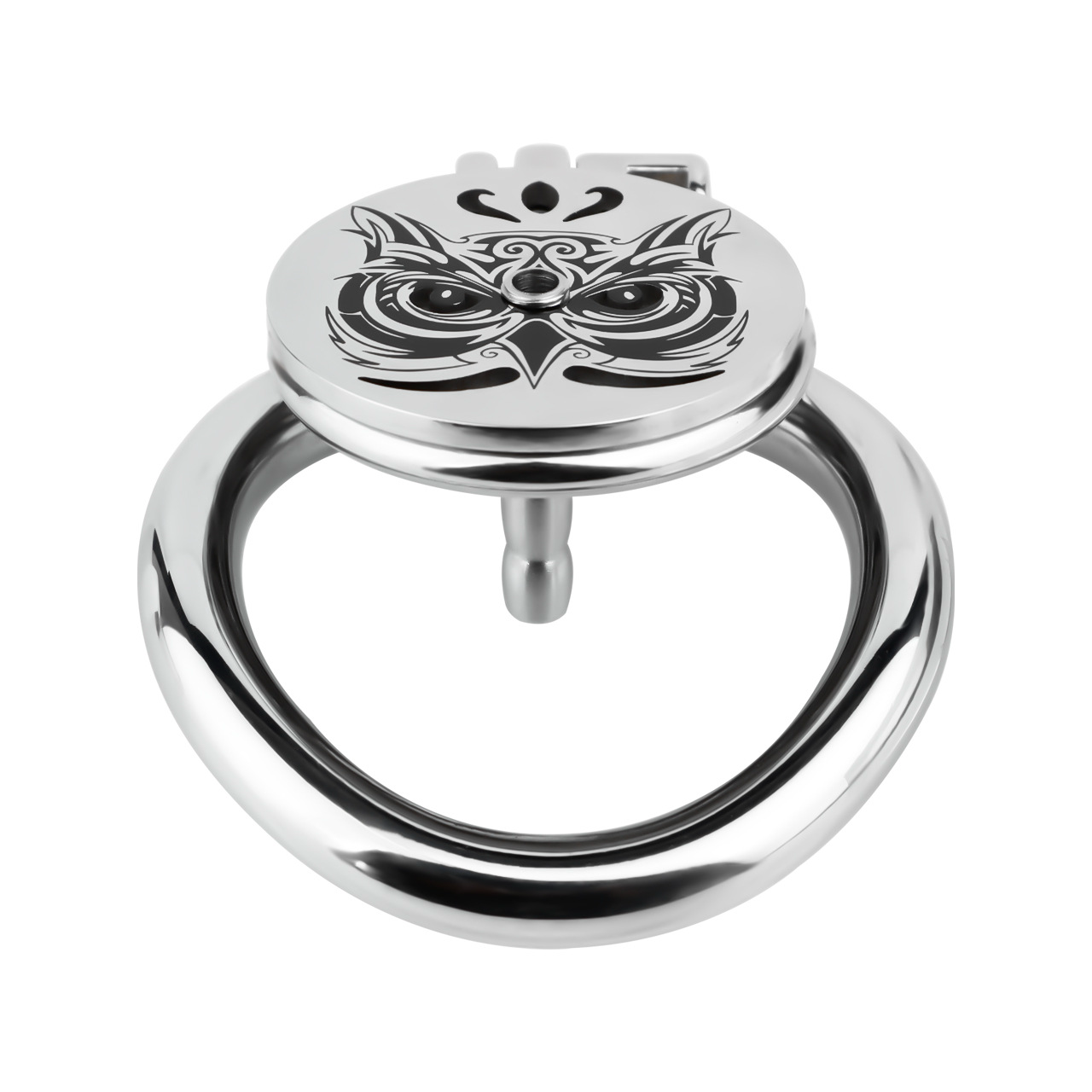 Midnight Owl Flat Stainless Steel Chastity Cage with Removable Urethral Catheter