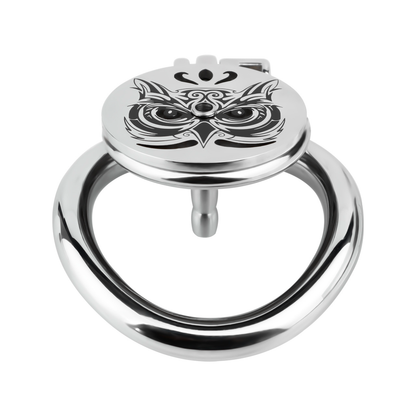 Midnight Owl Flat Stainless Steel Chastity Cage with Removable Urethral Catheter
