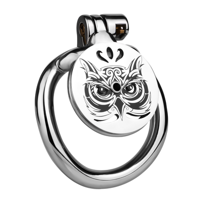 Midnight Owl Flat Stainless Steel Chastity Cage with Removable Urethral Catheter