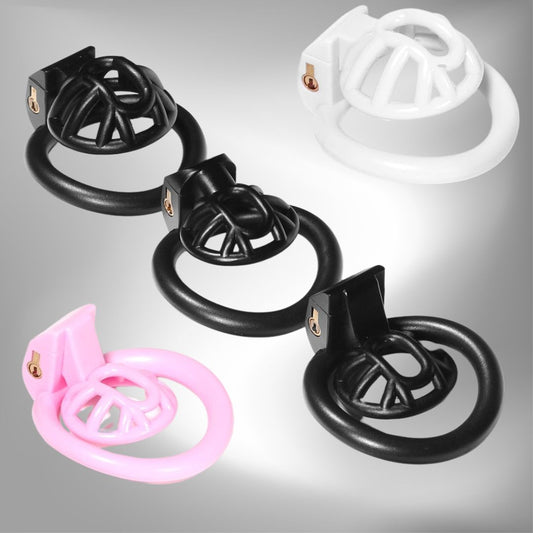 Pink Small Sissy Chastity Cage, Male Chastity Device With 4 Base Ring 