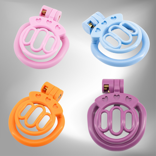 Plastic Flat Chastity Cage with 4 Rings - Transparent/Pink/Black/Purple/Blue/Orange