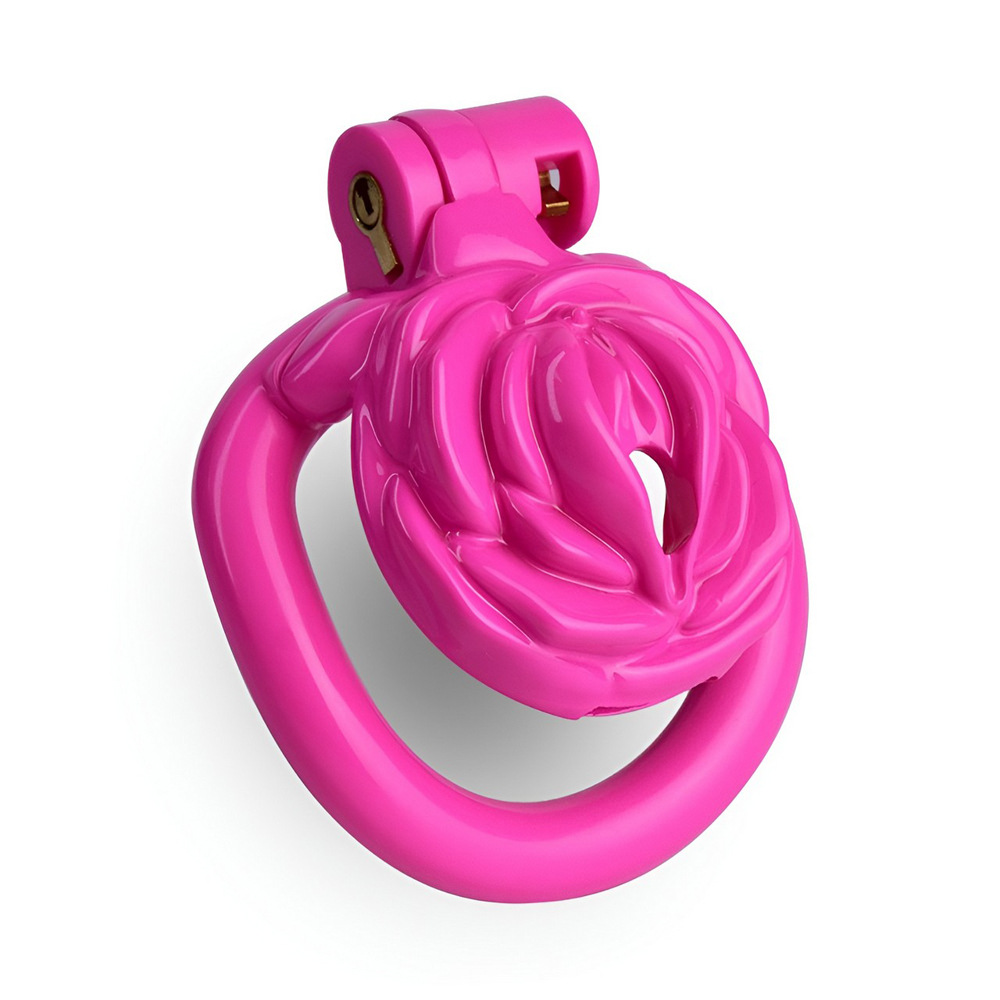 3D Printed Rose Flat Chastity Cage Small Resin Cock Cage - Black/Pink/White