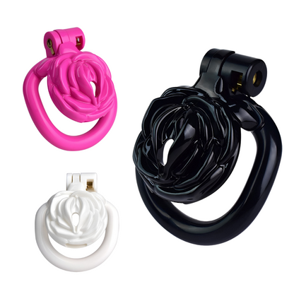 3D Printed Rose Flat Chastity Cage Small Resin Cock Cage - Black/Pink/White