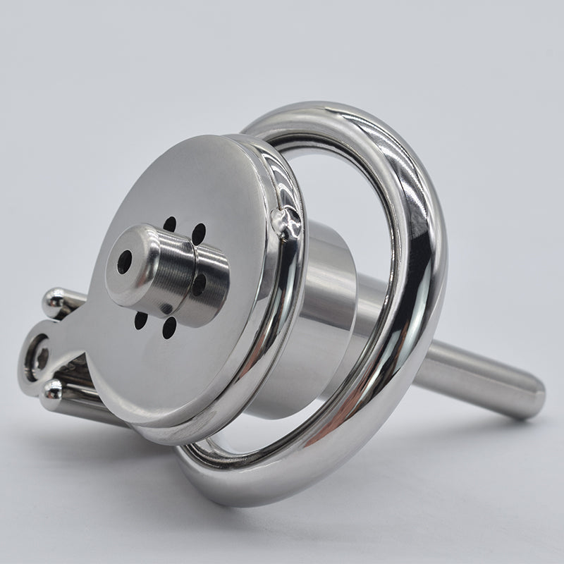 Stainless Steel Flat Inverted Chastity Cage with Cylinder - Type B - InvertedChastity