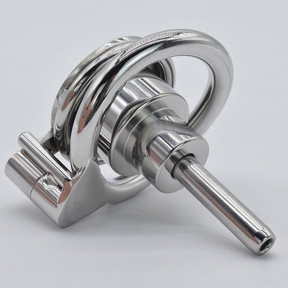 Stainless Steel Flat Inverted Chastity Cage with Cylinder - Type B - InvertedChastity