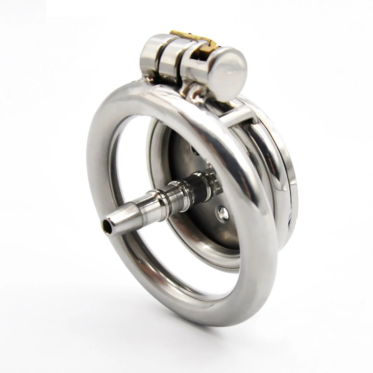 Metal Flat Chastity Cage with Metal/Silicone Catheter and Spiked Ring