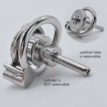 Stainless Steel Flat Inverted Chastity Cage with Cylinder - Type B - InvertedChastity