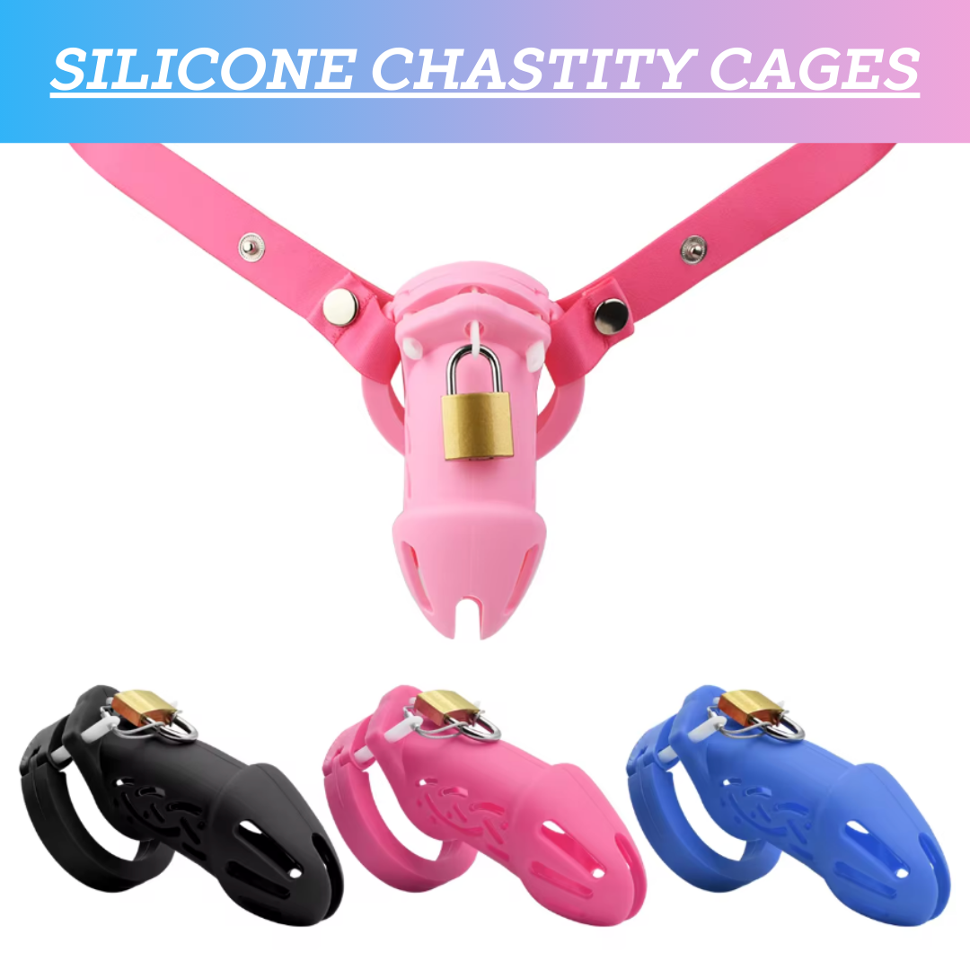 Cage de chasteté en silicone souple avec sangle - Multicolore