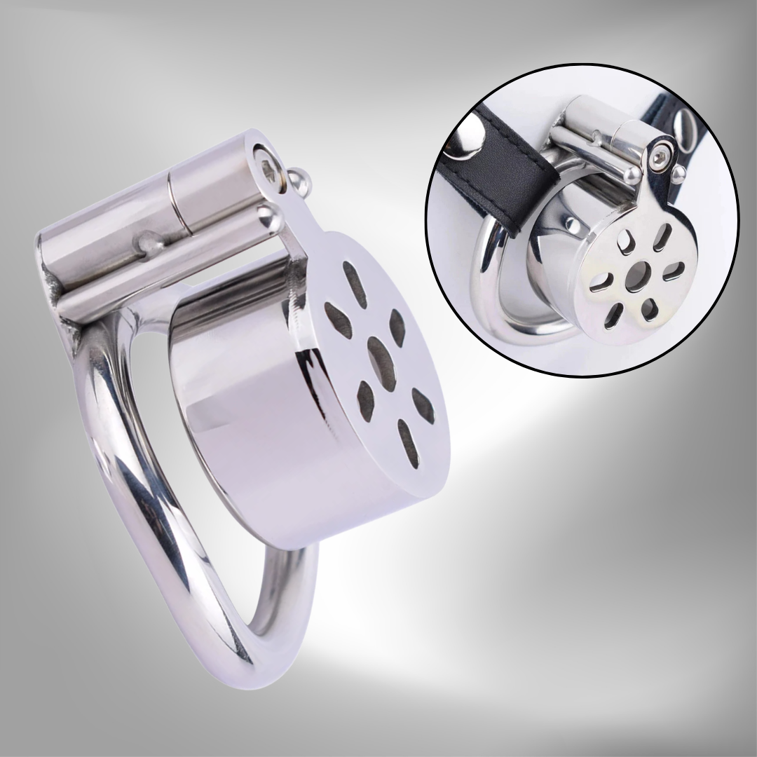 Small Flat Chastity Cage with Metal Catheter Urethral Sounding Tube 