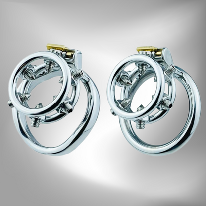 Spiked Chastity Cage - Bolted Metal Cock Cage with 4 Snap Ring Sizes For Option