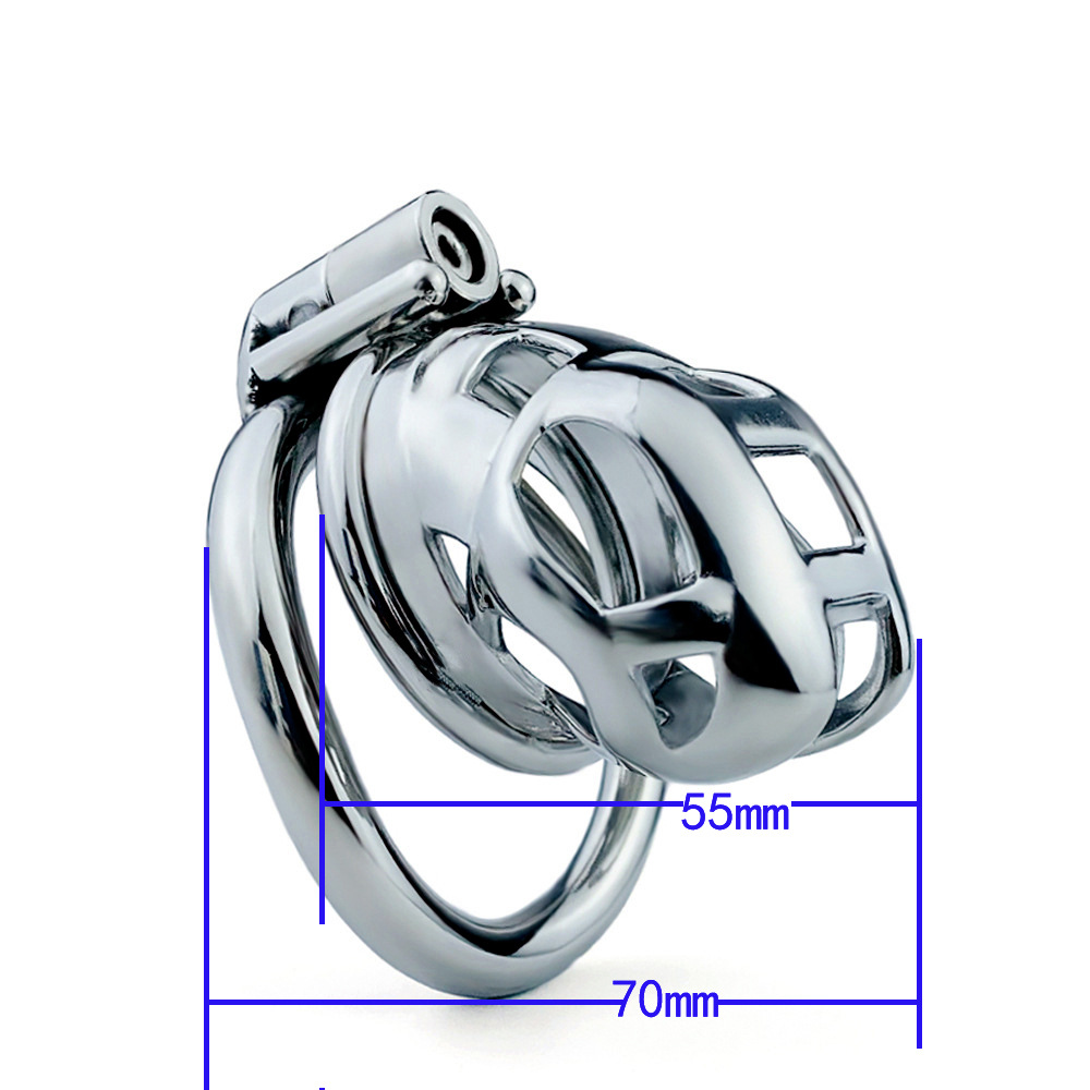 Metal Cobra Chastity Cage with spiked anti-drop ring and Strap - Small/Micro