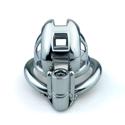 Metal Cobra Chastity Cage with spiked anti-drop ring and Strap - Small/Micro