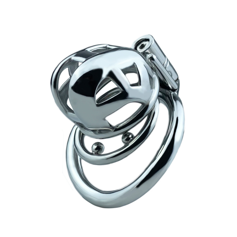 Metal Cobra Chastity Cage with spiked anti-drop ring and Strap - Small/Micro