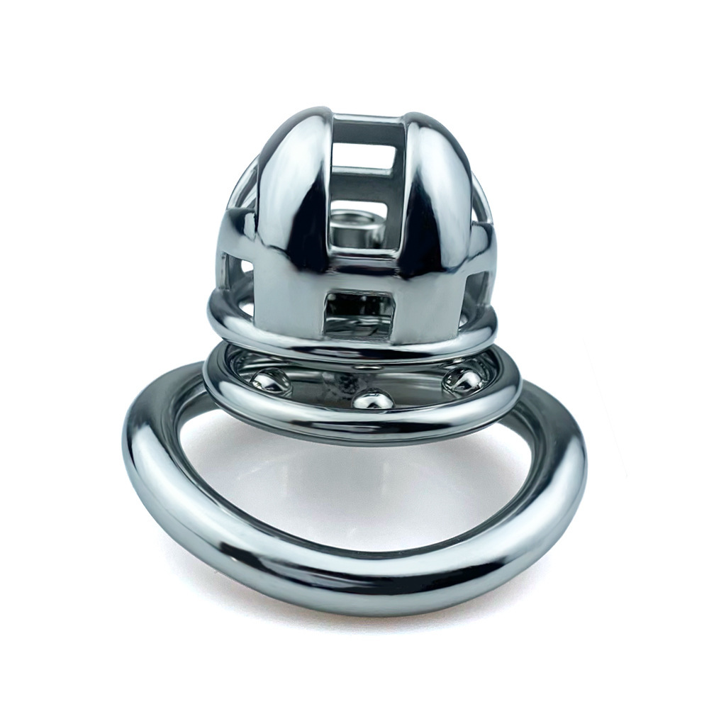 Metal Cobra Chastity Cage with spiked anti-drop ring and Strap - Small/Micro