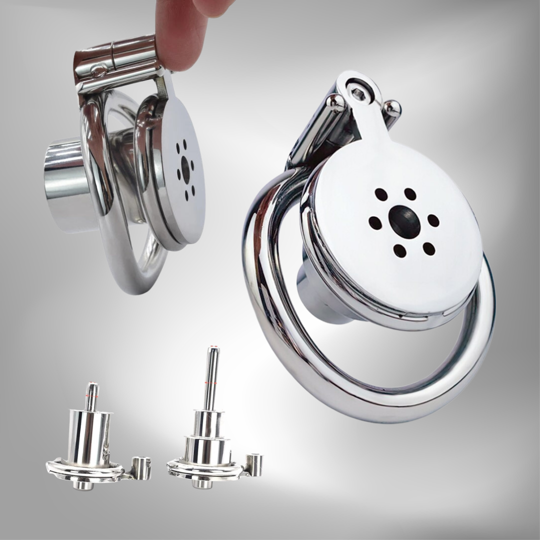 Stainless Steel Flat Inverted Chastity Cage with Cylinder - Type B - InvertedChastity