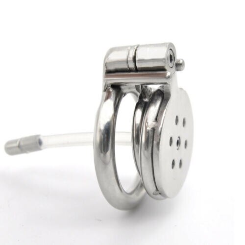 Flat Penis Cage Chastity Device for Men: Small Stainless Steel with Anti-Off Ring and Urethral Catheter - KeepMeLocked