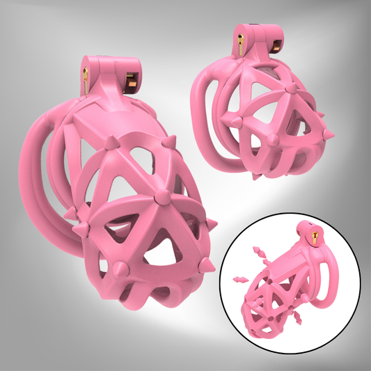 Pink Resin Chastity Cage with Detachable Soft Spikes