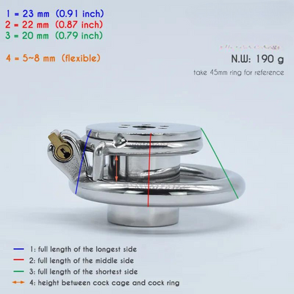 Flat Inverted Chastity Cage with Removable Stainless Steel Urethral Catheter