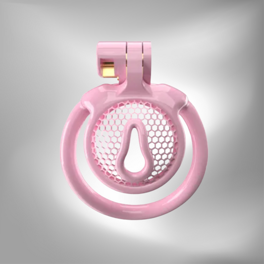 Vaginal Small Pink Chastity Cage Set for Sissy - Includes 5 Rings wide Urine Hole
