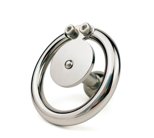 Flat Disc Inverted Chastity Cage with Steel Ball and Urethral Plug - InvertedChastity