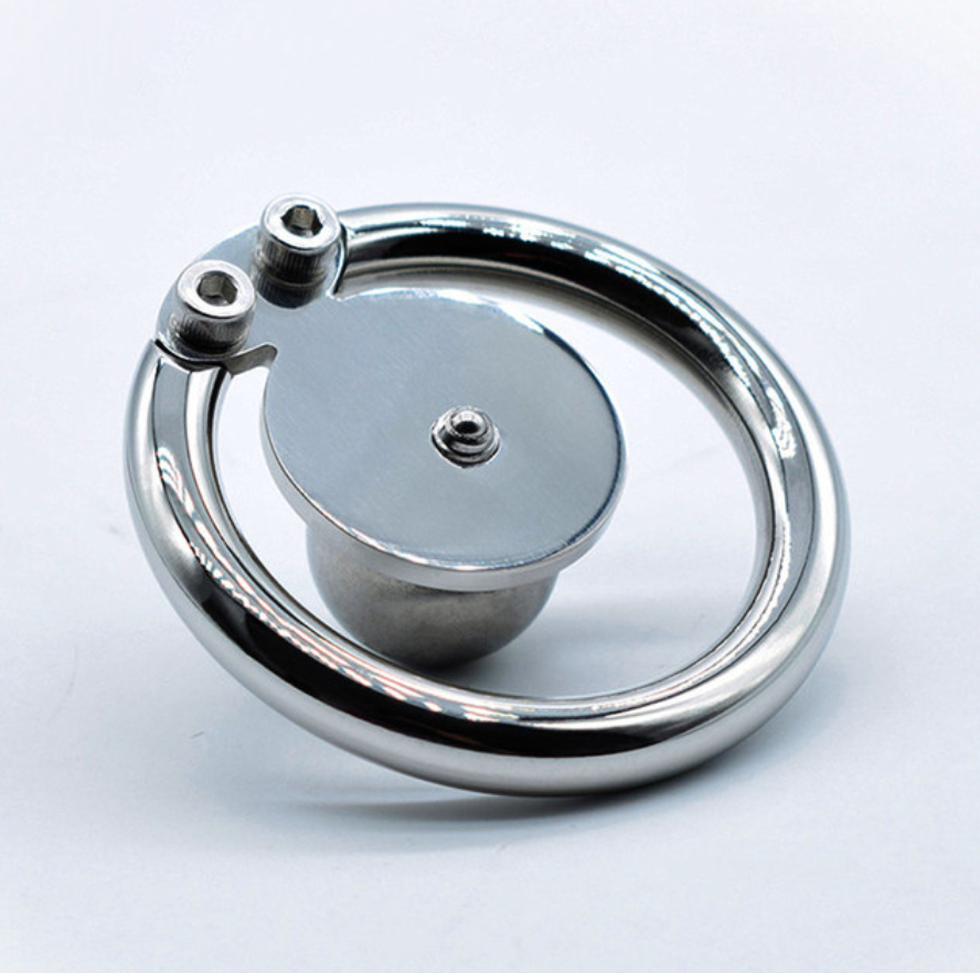 Flat Disc Inverted Chastity Cage with Steel Ball and Urethral Plug - InvertedChastity