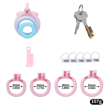 Fantasy Snake Chastity Cage - Light Pink & Blue Gradient Natural ABS Resin Cock Cage Penis Lock
