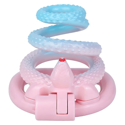 Fantasy Snake Chastity Cage - Light Pink & Blue Gradient Natural ABS Resin Cock Cage Penis Lock