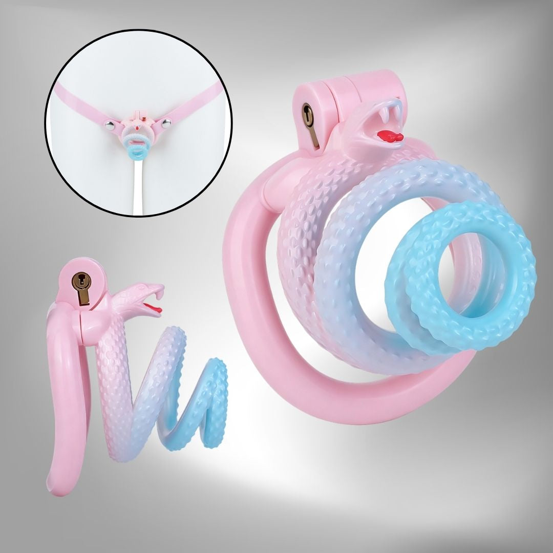 Fantasy Snake Chastity Cage - Light Pink & Blue Gradient Natural ABS Resin Cock Cage Penis Lock
