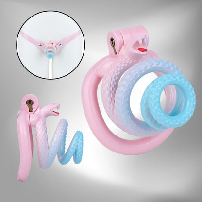 Fantasy Snake Chastity Cage - Light Pink & Blue Gradient Natural ABS Resin Cock Cage Penis Lock