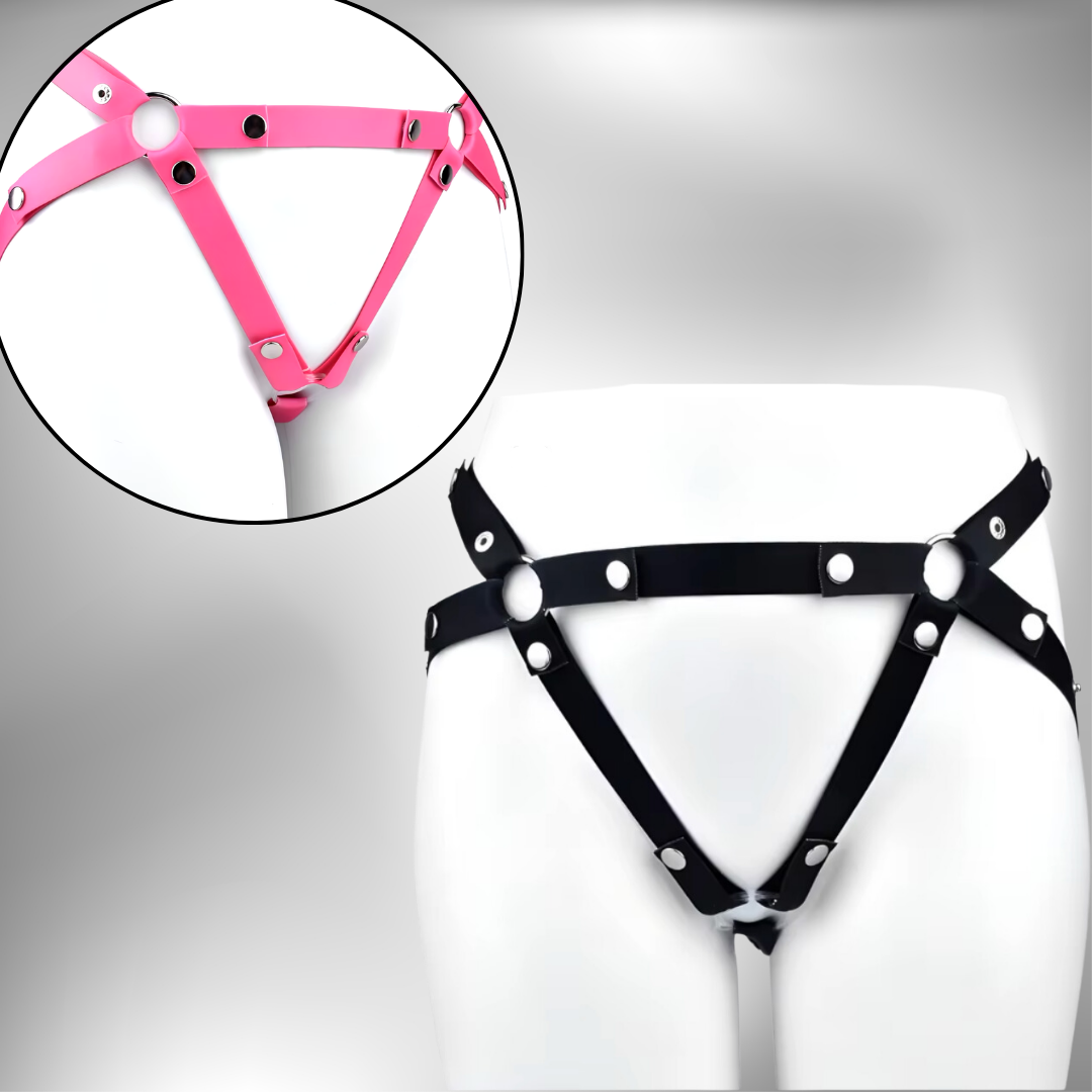 Triple-Support Elastic Strap for Chastity Cage Belt Male Cock Cage Harness - Black/Pink