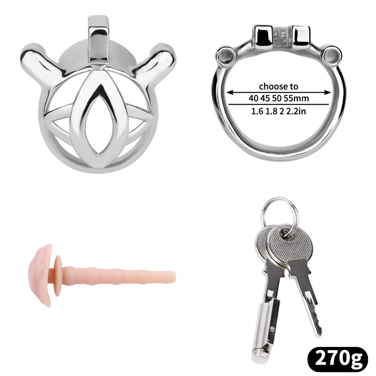 Micro Metal Chastity Cage with Easy-Pee Hole and Silicone Pussy Catheter