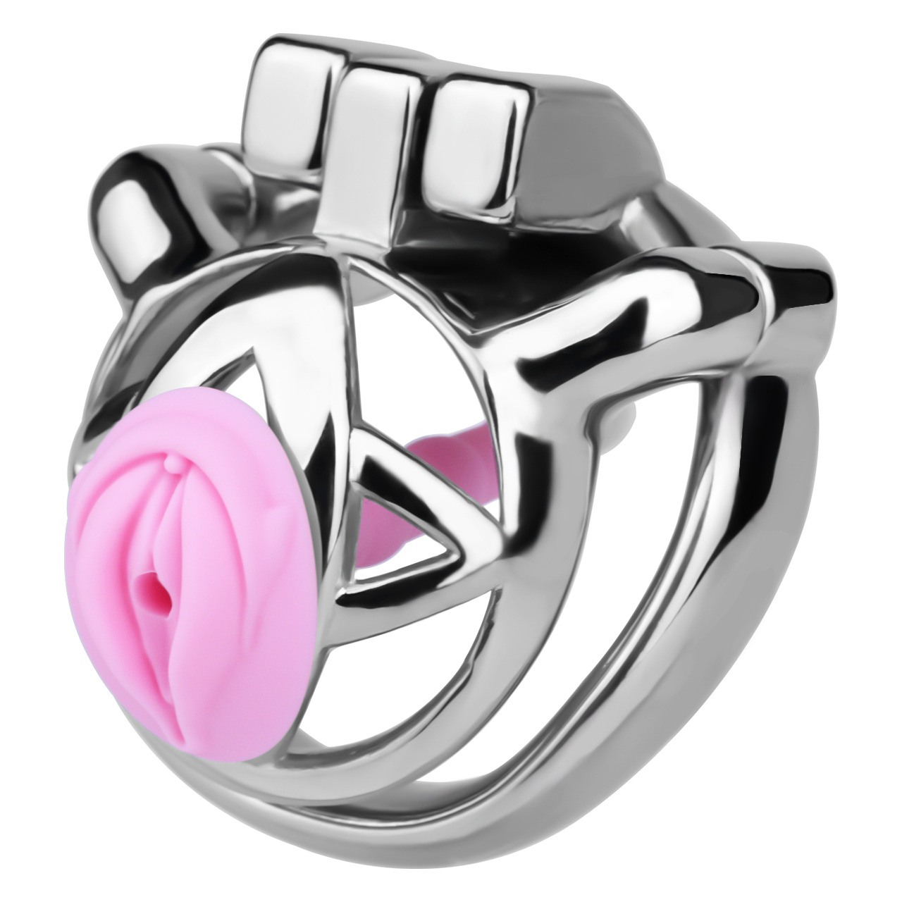 Micro Metal Chastity Cage with Easy-Pee Hole and Silicone Pussy Catheter